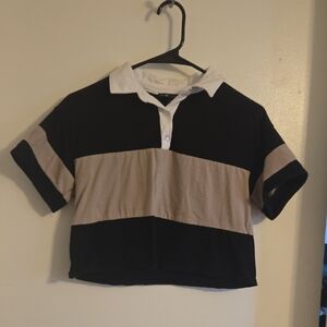 Chic Black and Tan Striped Crop Top